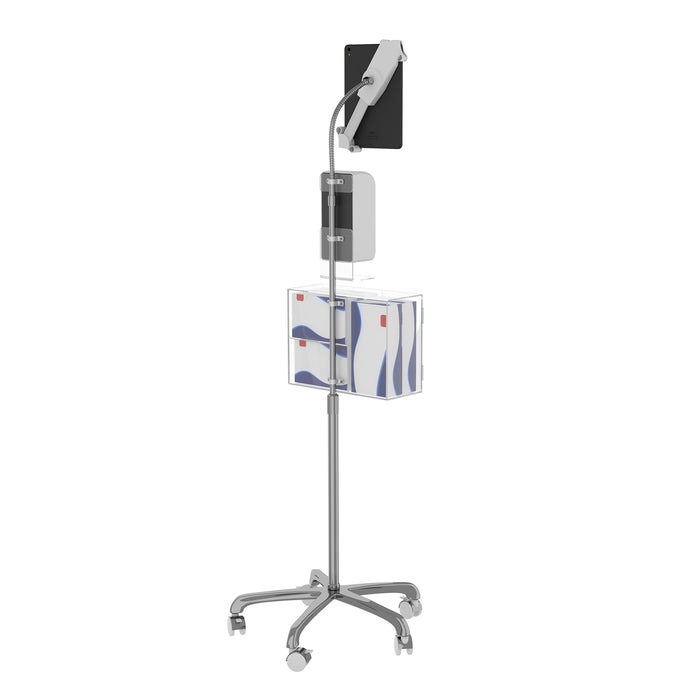 Heavy-Duty Gooseneck Floor Stand for 7-13 Inch Tablets with Sanitizing Station &amp; Automatic Soap Dispenser