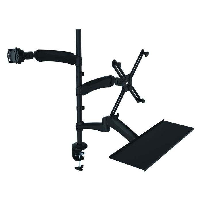 2-in-1 Adjustable Monitor and Tablet Mount Stand with Keyboard Tray